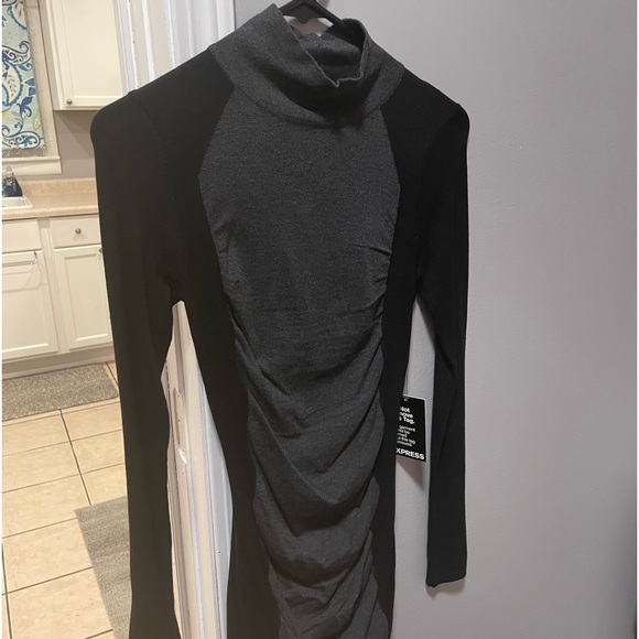 Express black and gray color block, slight turtleneck sweater dress - Picture 2 of 9